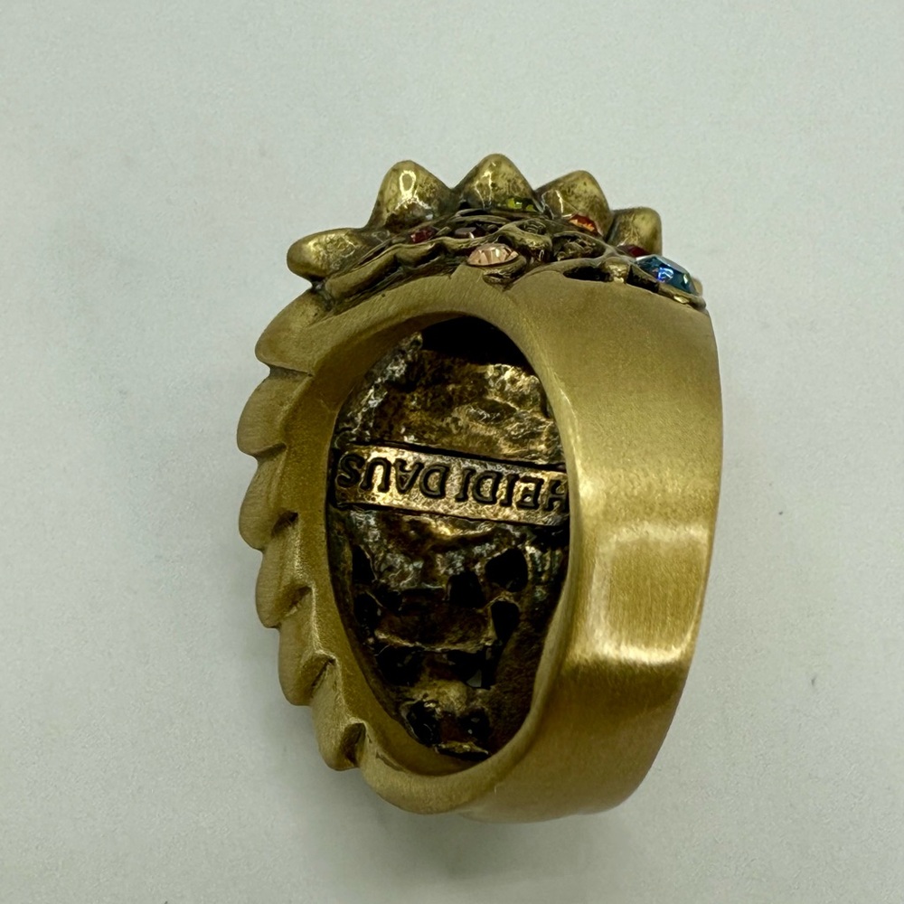 Vintage Heidi Daus Statement Ring – Amber Cabochon w Multi-Color Crystals Sz 7 - Picture 14 of 17